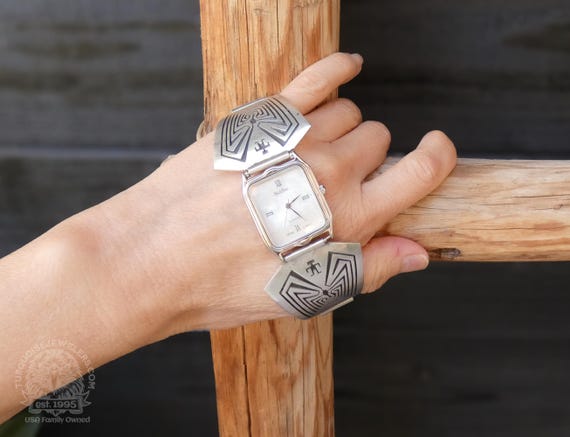Native American Hopi 925 Sterling Silver Man In The Maze Adjustable Watch For Men