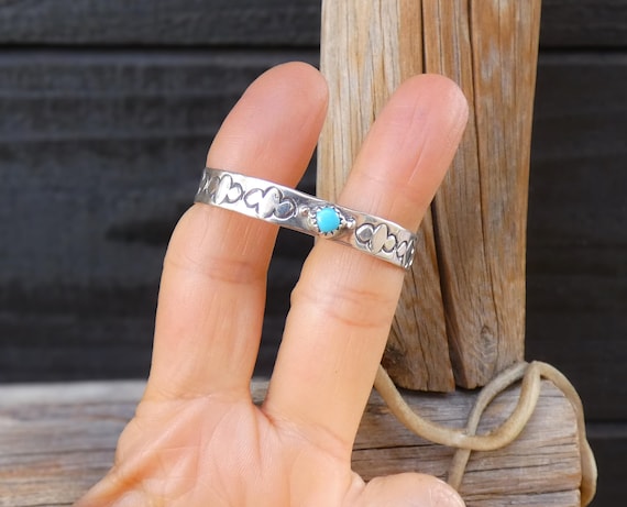 Native American Navajo Turquoise Sterling Silver Toddler Cuff Bracelet, Unisex Baby Shower Gift