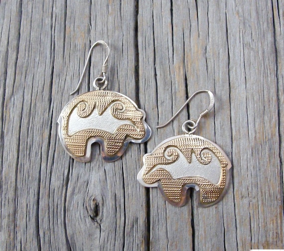 Navajo 12KGF Gold Fill Sterling Silver Bear Dangle Post Earrings