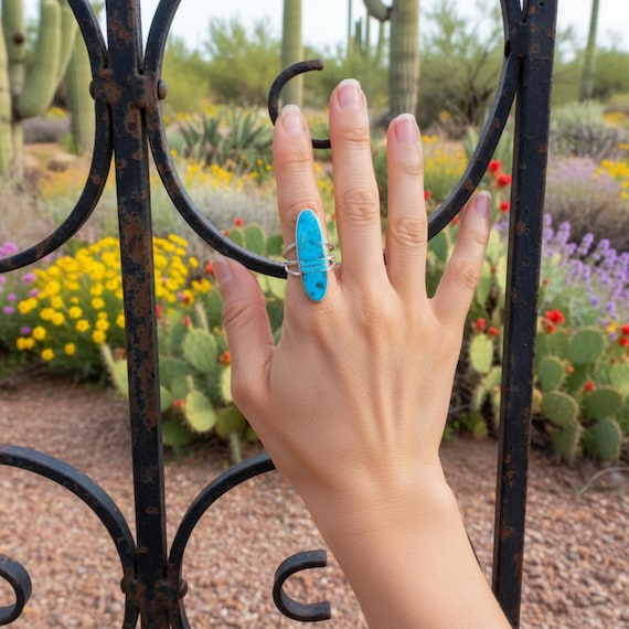 Navajo Turquoise Ring: Native American Silver Ring For Women Size 7