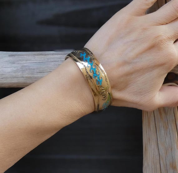 Navajo Cuff Bracelet Bronze Turquoise Inlay Women’s Bracelet Native American Jewelry