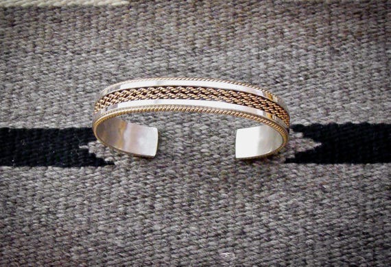 Navajo 12KGF Gold Silver Rope Bracelet Native American Vintage Braided Cuff Bracelet Gift For Her