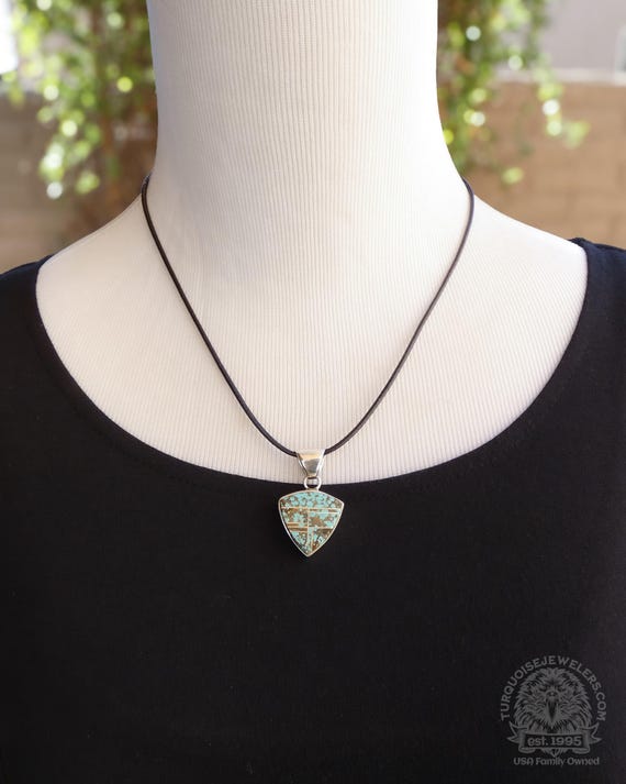 Natural Turquoise Inlay Sterling Silver Pendant, Navajo Native American Pendant Gift For Her