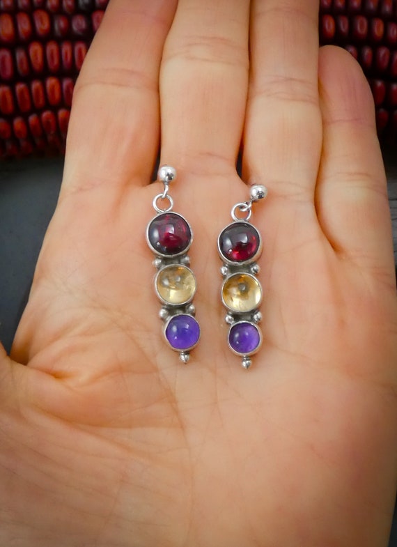 Native American Garnet Citrine Amethyst Sterling S