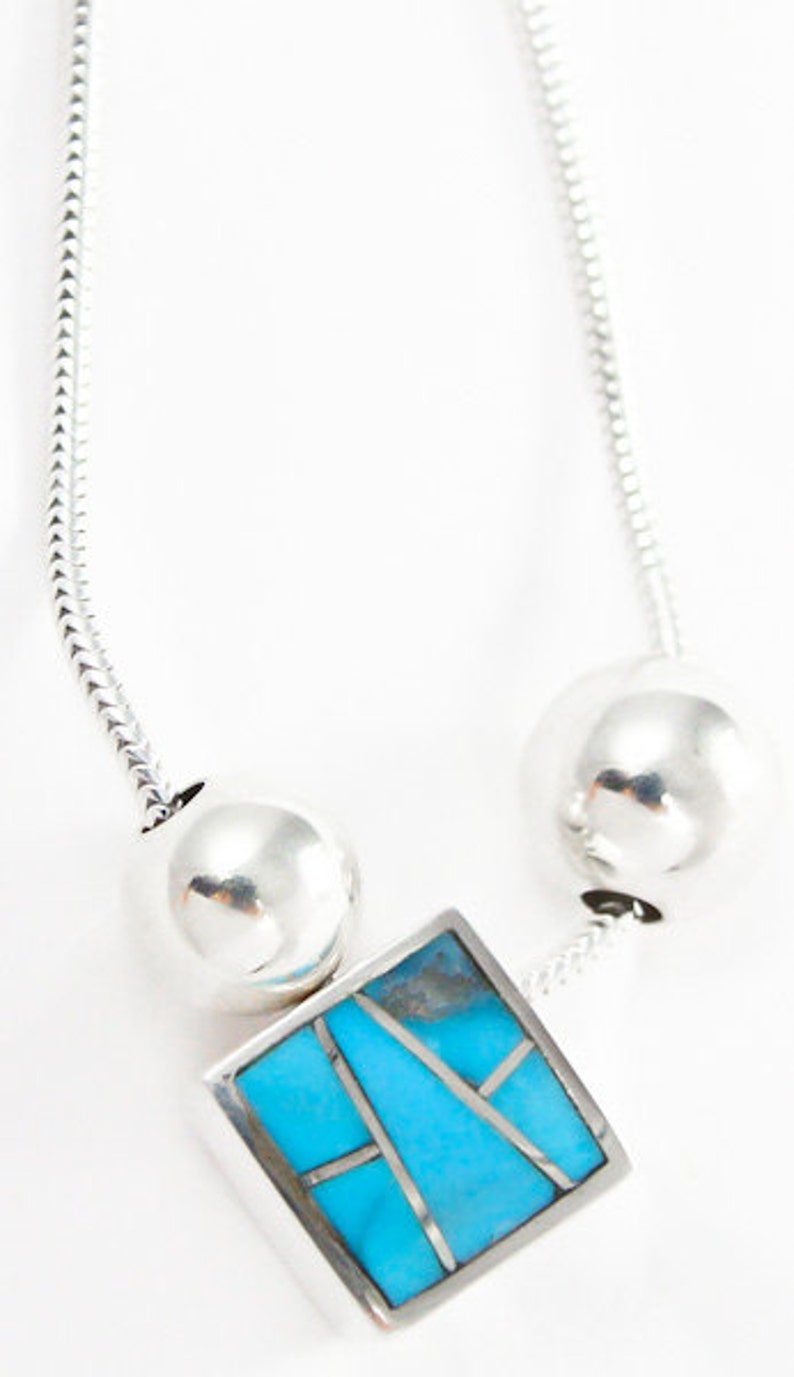 Navajo Silver Turquoise Inlay Pendant