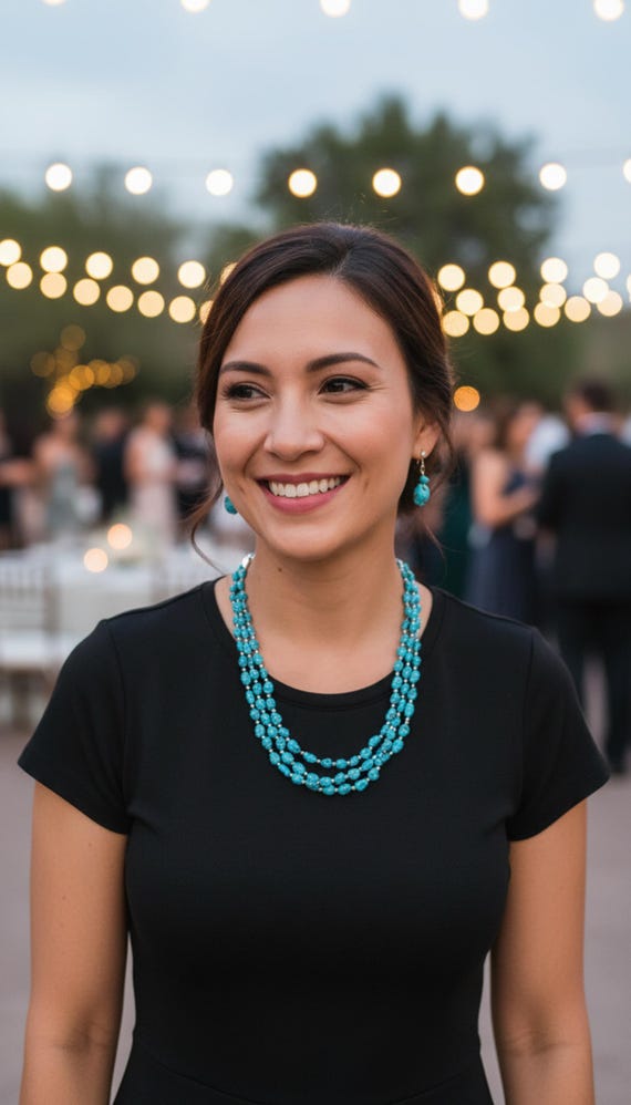 Navajo Turquoise Bead Necklace: Native American 3 Strand Layered Turquoise Necklace 20"