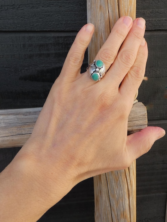 Native American Navajo Silver Malachite Leaf Scroll Ring Size 6.25, Ring For Women