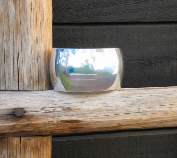 Wide Navajo Plain Silver Bracelet, Native American Sterling Silver Wide Cuff