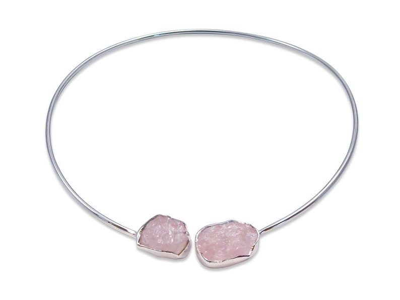 Vintage Silver Choker Collar Bohemian Raw Rose Quartz Silver Choker Collar