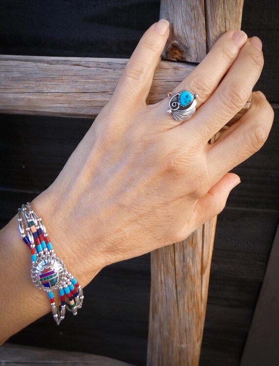 Navajo Natural Turquoise Women's Sterling Silver Ring Size 5
