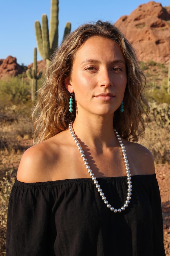 Silver Bead Necklace 24 inch: Navajo Pearls