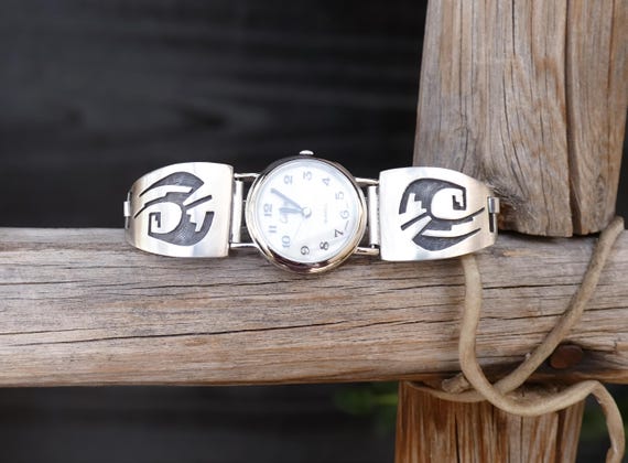 Native American Navajo Hopi Sterling Silver Watch Band, Eagle in Flight, Watch For Women