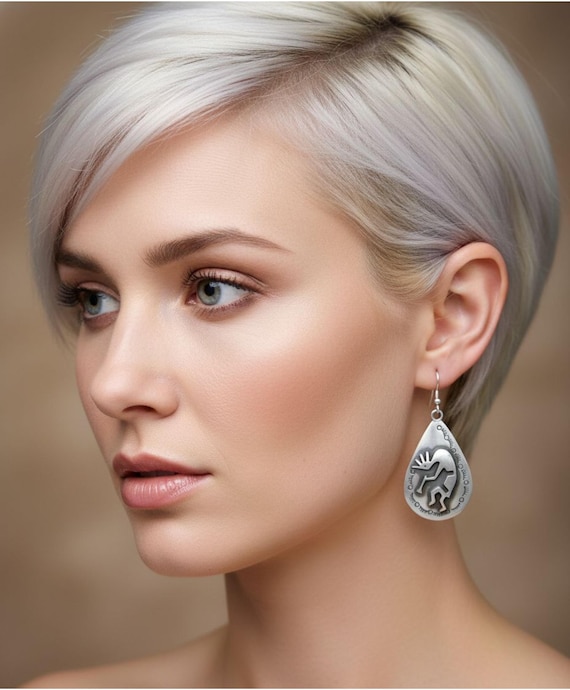 Navajo Kokopelli Earrings: Vintage Sterling Silver Post Dangle Earrings, Native American Earrings for Women