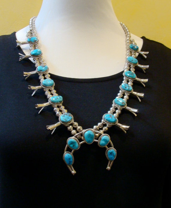 Squash Blossom Necklace, Turquoise Sterling Silver