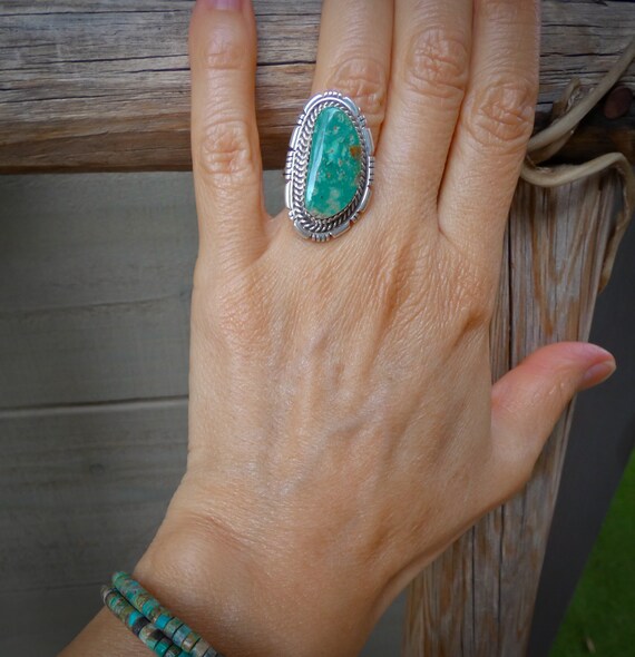 Native American Navajo Turquoise Silver Ring Size 6