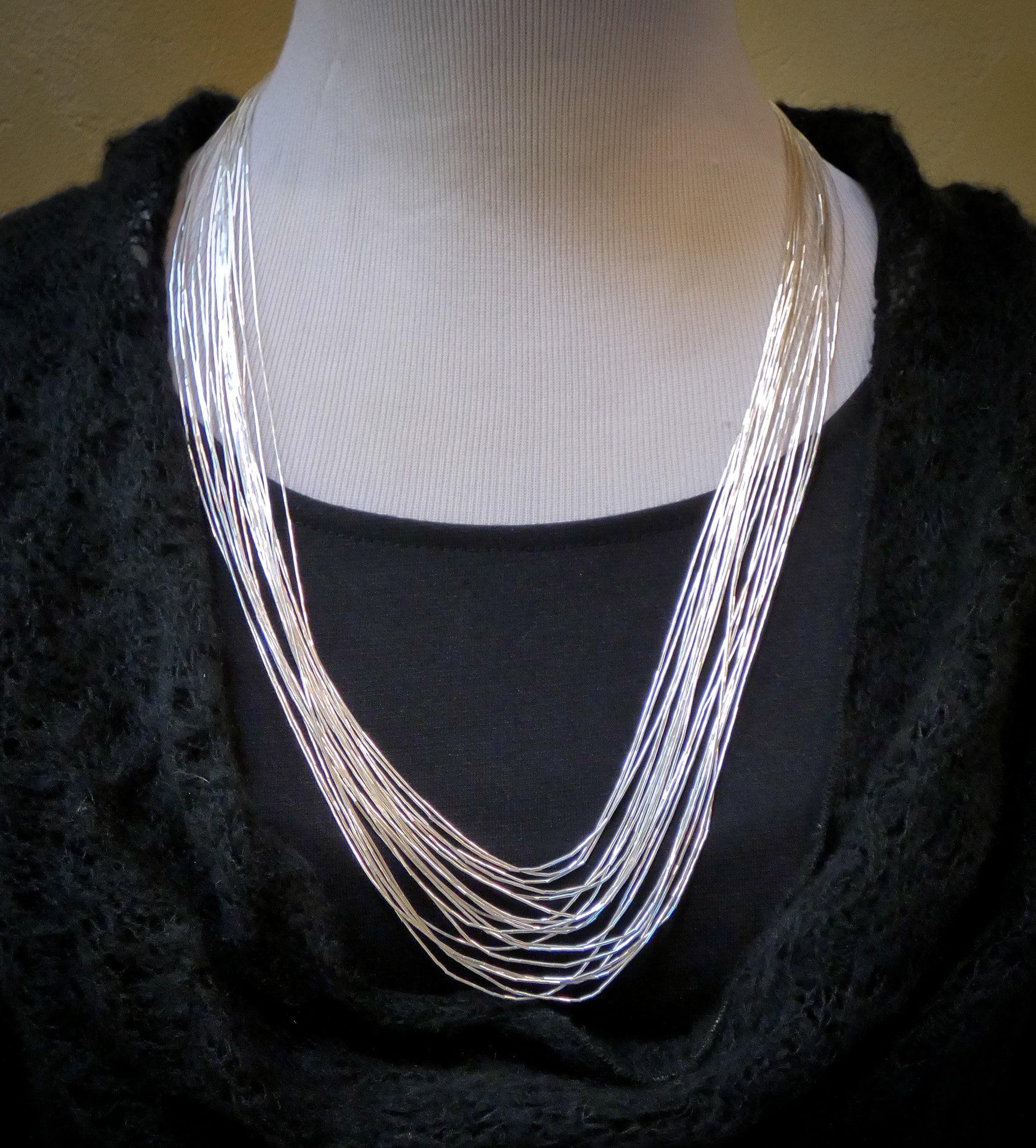 Graduated 20 Strand Liquid Silver Necklace Native American 25.5