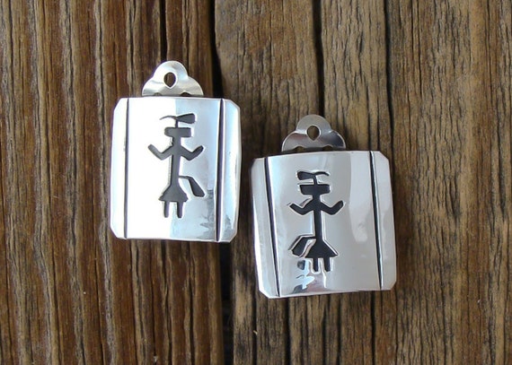 Clip On Earrings Silver Navajo Yei Kachina Clip-On Earrings For Mom Gift