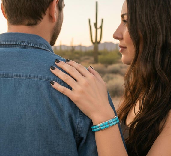 Navajo Turquoise Bracelet: Vintage Native American Sterling Silver Turquoise Inlay Cuff