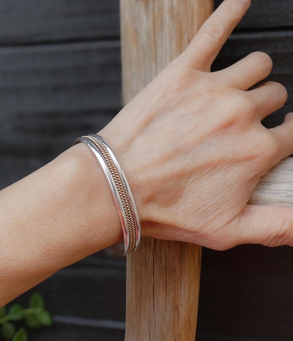 Native American Navajo 925 Sterling Silver 12KGF Gold Fill Rope Bracelet