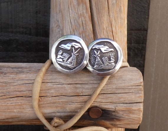 Native American Navajo Folk Art Sterling Silver Story Clip-on Earrings, Gift For Mom