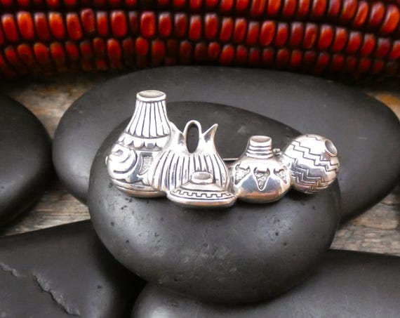 Native American Pottery Sterling Silver Pin Brooch: Southwest Design