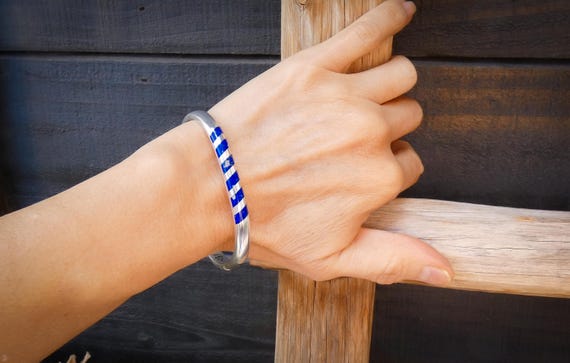 Bangle Bracelet: Sterling Silver Lapis Multi Inlay Made In Mexico