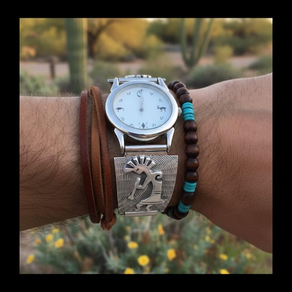 Men's Sterling Silver Kokopelli Watch Band - Native American Vintage Watch For Him