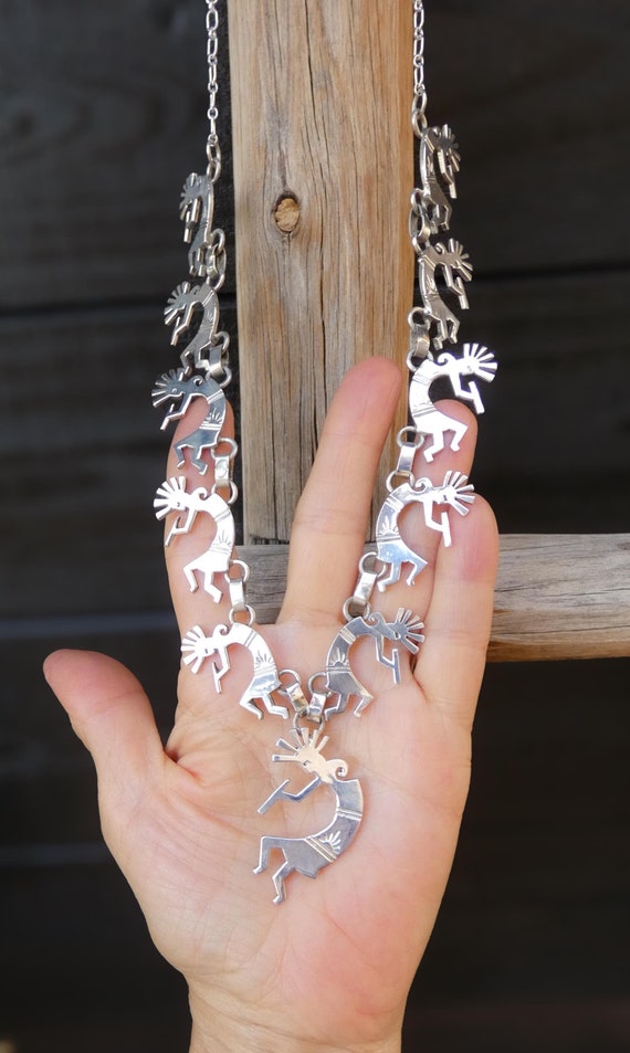 Native American Navajo Necklace Set, Sterling Silver Kokopelli Necklace & Earrings, Gift For Wife