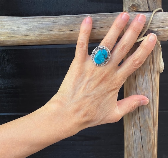 Native American Navajo Sterling Silver Turquoise Ring Size 6, Ring For Women