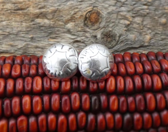 Navajo Silver Concho Button Post Earrings For Women Vintage Native American Jewelry Gift For Her