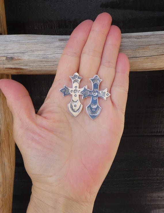 Cross Post Earrings, Navajo Sterling Silver Cross Drop Earrings For Mom, Gift for Christian Women
