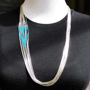 Native Flüssige Silber 10 Strand Türkis Heishi Perlenkette