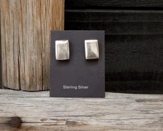 Native American Sterling Silver Rectangle Drop Earrings By Christin Wolf Contemporary Earrings Gift For Her