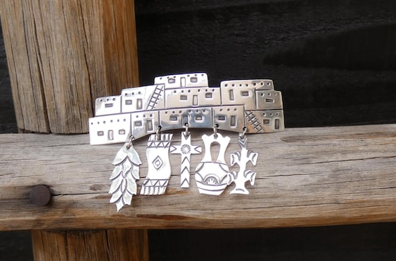Native American Vintage Hair Jewelry, 925 Sterling Silver Barrette Signed By Delgarito, Navajo Pueblo Folk Art