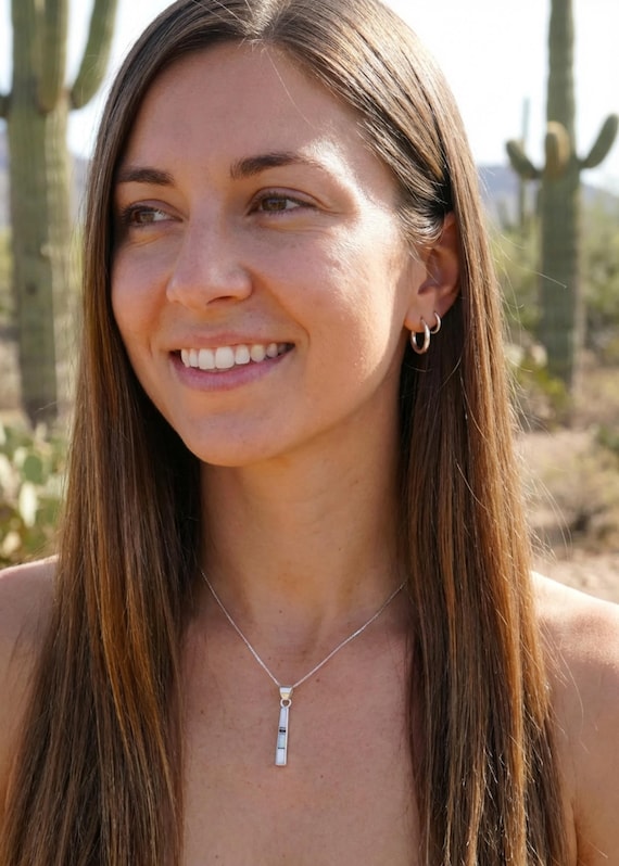 Navajo White Buffalo Stick Pendant: Onyx Opal Multi Inlay Silver Pendant & Chain