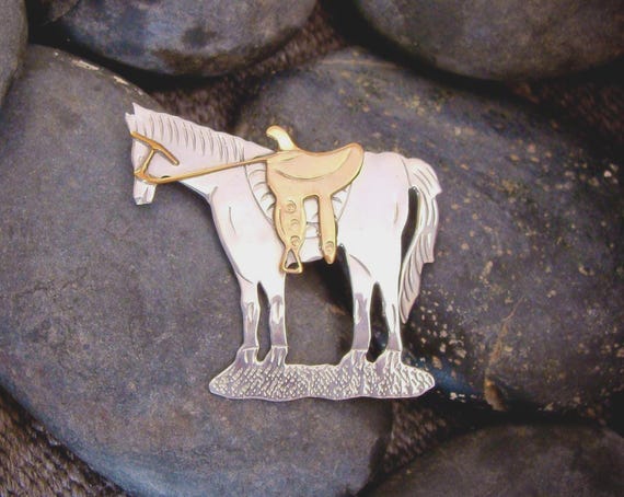 Navajo Horse Pin 12KGF Sterling Silver Horse Brooch Gift For Mom
