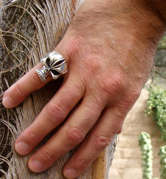 Gothic Skull Ring, Heavy Gauge 925 Sterling Silver Ring Size 8.5, Biker Jewelry, Gift For Him