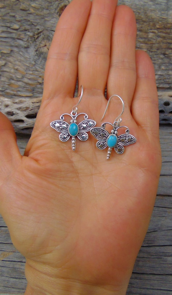 Bohemian Turquoise Sterling Silver Butterfly Earrings, s