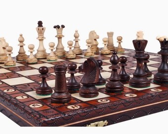 Überwältigend Senator Holz Schachspiel Groß Hand Gefertigt Platte Und Stücke 