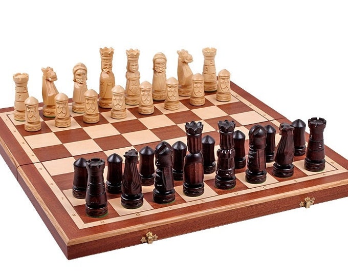 Brand New Luxury Hand Carved Wooden Chess Set
