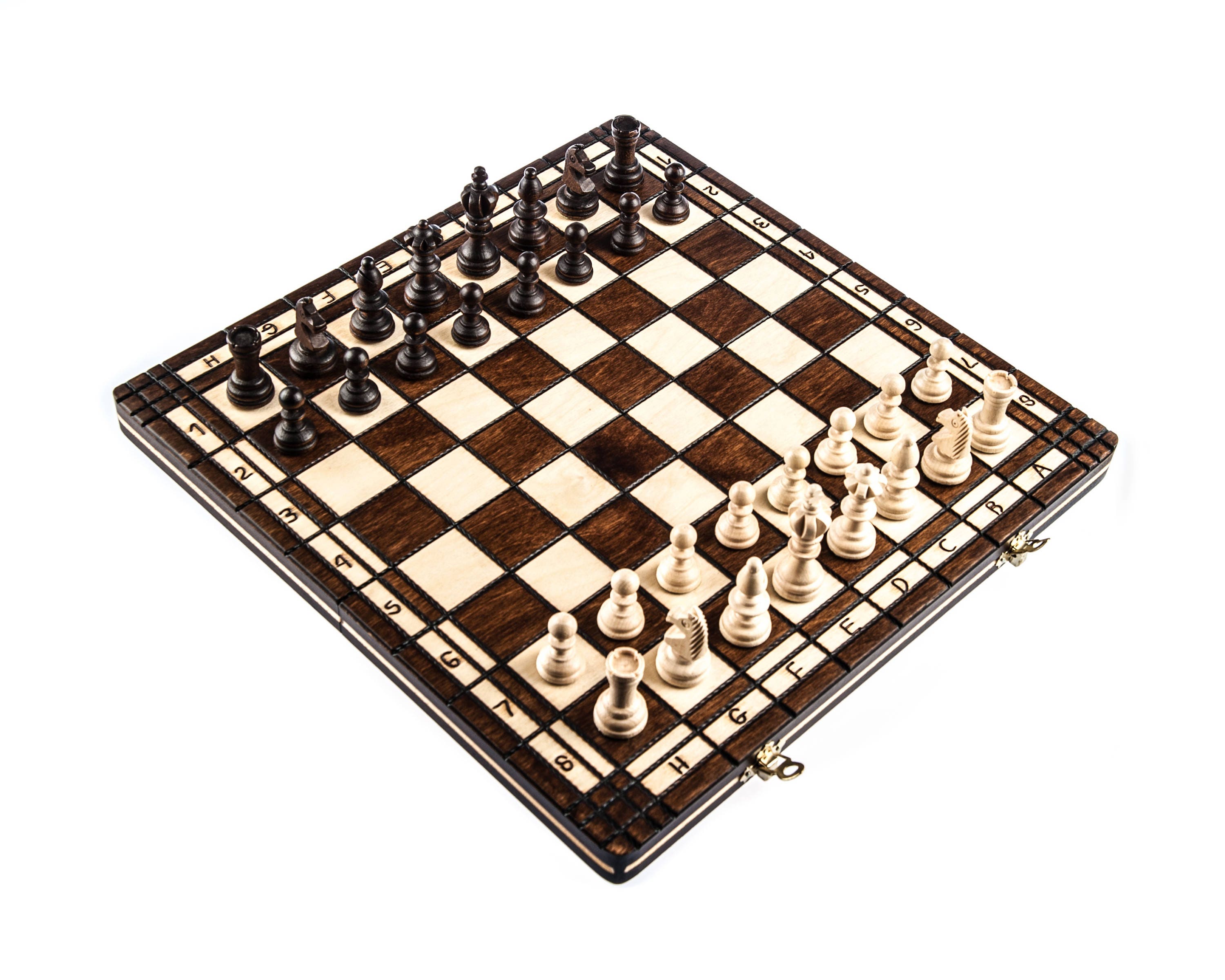 Brand New ♞Hand Crafted Wooden Green Chess And Draughts Set 36cm x 36cm ♖ 