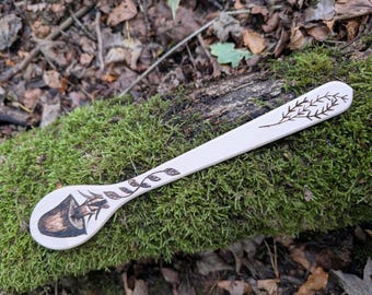 Handdekorierter Kochlöffel aus Buche - Dunkler Pilz