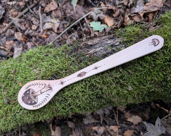 Handdekorierter Buchenholzlöffel - Gefleckter Pilz