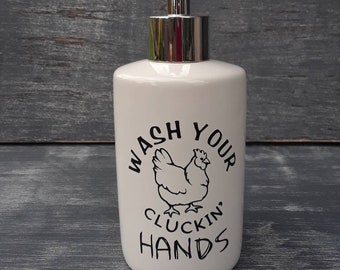 Funny soap dispenser,  chicken decor, refillable great for farm kitchen.Perfect housewarming gift. Great for your kitchen or bathroom. White