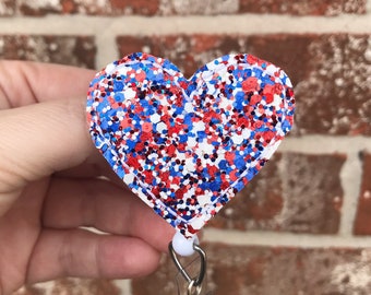 USA badge reel, nurse badge reel, teacher badge reel, patriotic badge reel, glitter heart badge reel, heart badge reel