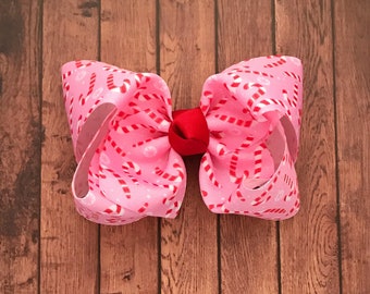 Candy cane bow, Pink Christmas bow, Christmas bow, Christmas candy cane bow