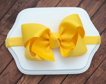 Baby Headband, bow headband, stretchy bow headband, infant headband, yellow bow headband, baby headband, newborn headband