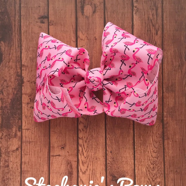 Flamingo hairbow, boutique bow, summer bow