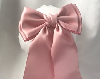 long tail bow, dusty rose bow, satin bow, boutique bow,  hairbow, coquette bow