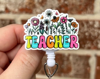 Floral teacher badge reel, teacher badge reel, school badge reel, educator badge reel